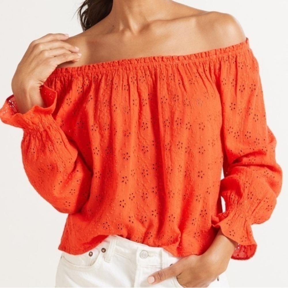 Sanctuary The Blooming Top off the shoulder Sunfire Orange/red NWT size S